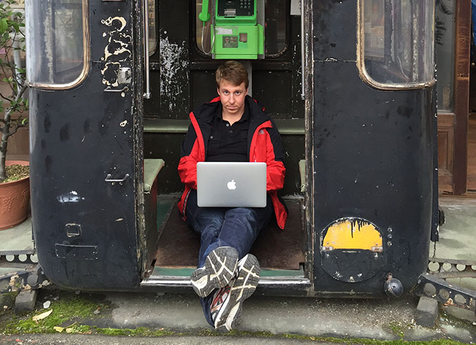 Working from a phone booth in Japan